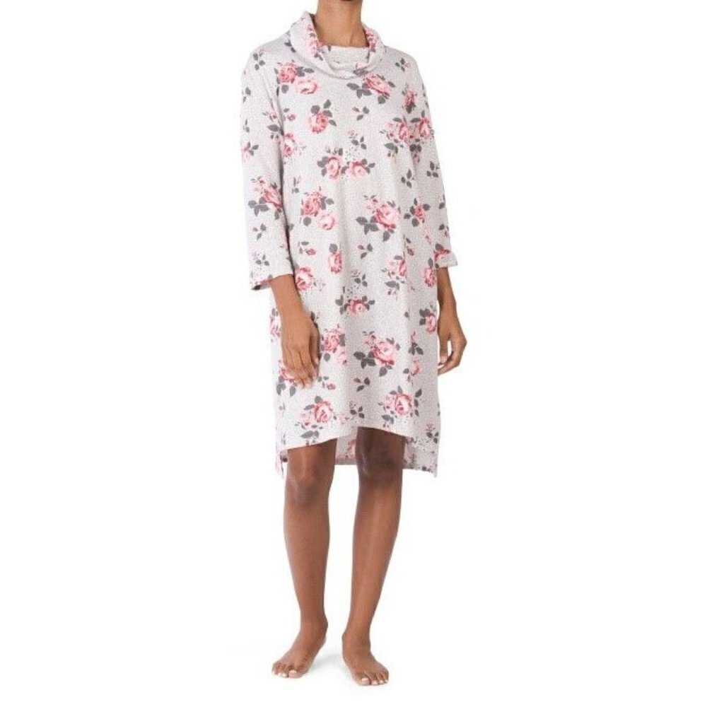 CAROLE HOCHMAN Long Sleeve Floral Cowl Neck Lounger Nightshirt Size Small